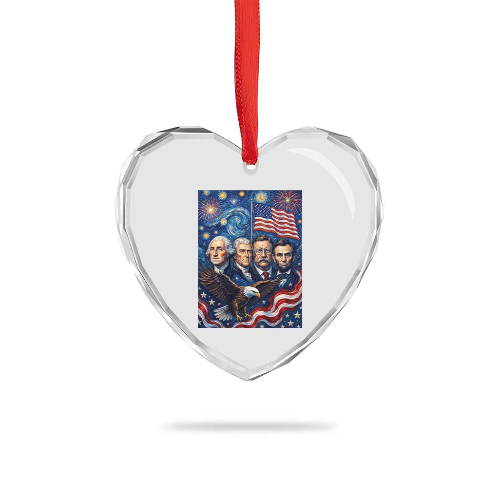 USA Presidents Mount Rushmore Heart Crystal Glass Ornament Starry Night Inspired Art