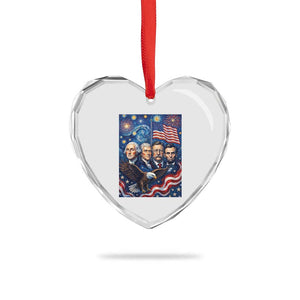 USA Presidents Mount Rushmore Heart Crystal Glass Ornament Starry Night Inspired Art