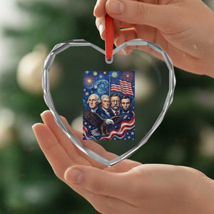 USA Presidents Mount Rushmore Heart Crystal Glass Ornament Starry Night Inspired Art
