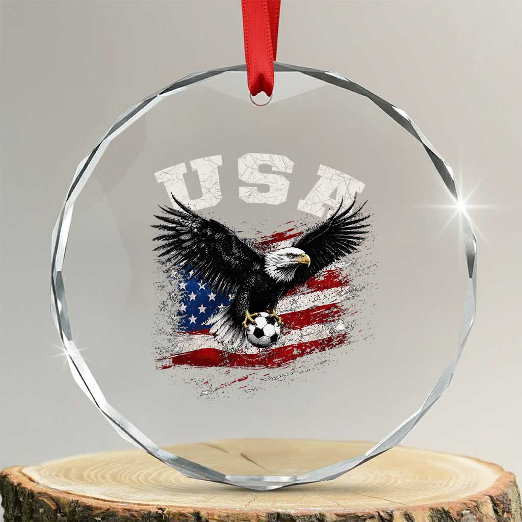 USA Soccer Bald Eagle American Flag Vintage Crystal Glass Ornament TS14 Transparent Glass 3'' Circle Print Your Wear