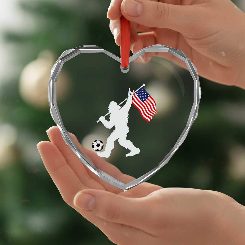 USA Soccer Bigfoot American Flag Fan Heart Crystal Glass Ornament