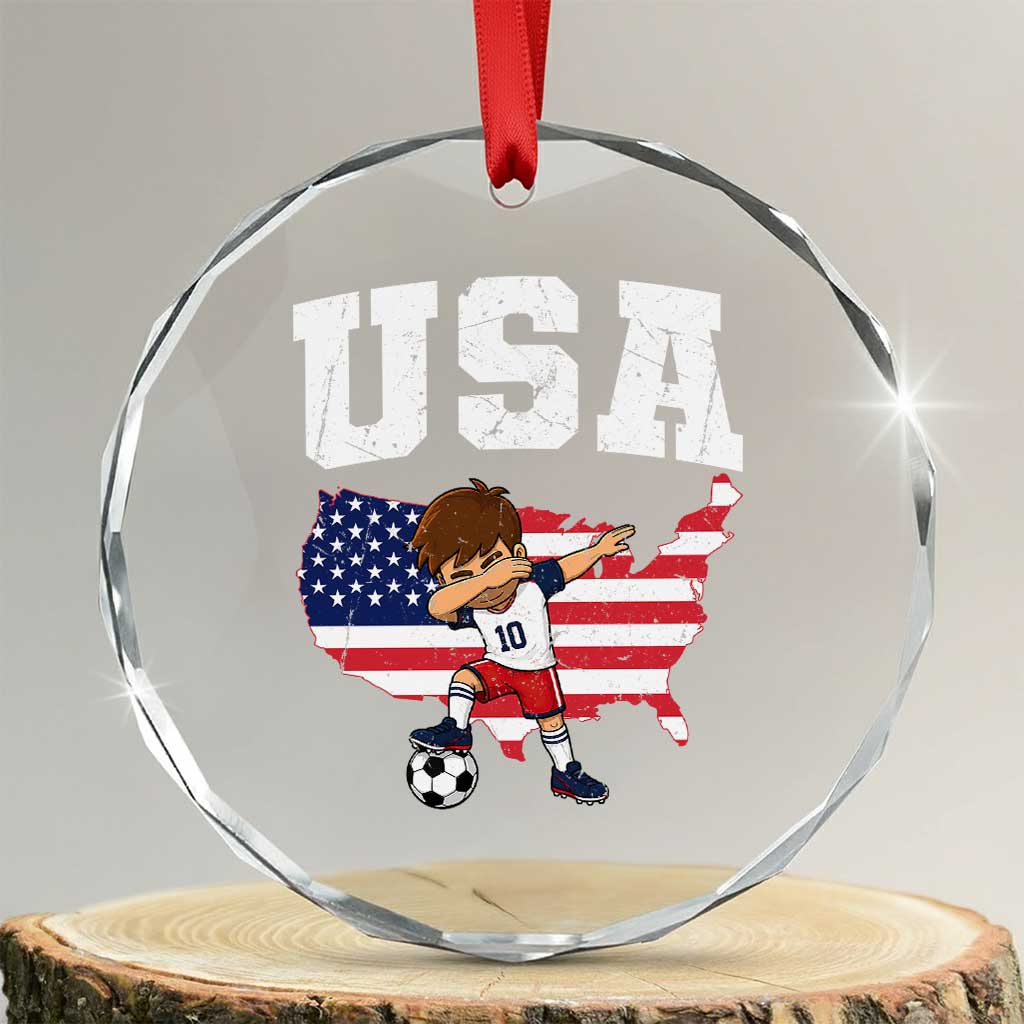 USA Soccer Dabbing Boy American Flag Fan Crystal Glass Ornament TS14 Transparent Glass 3'' Circle Print Your Wear