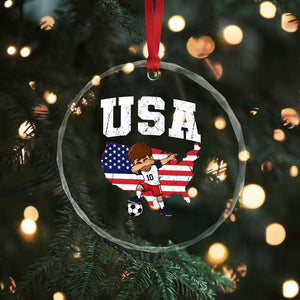 USA Soccer Dabbing Boy American Flag Fan Crystal Glass Ornament