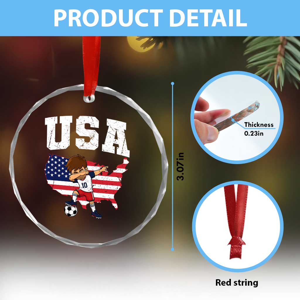 USA Soccer Dabbing Boy American Flag Fan Crystal Glass Ornament