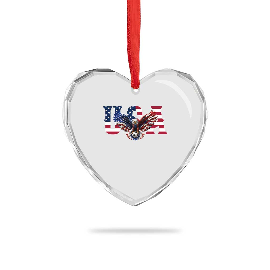 USA Soccer Eagle American Flag Fan Heart Crystal Glass Ornament
