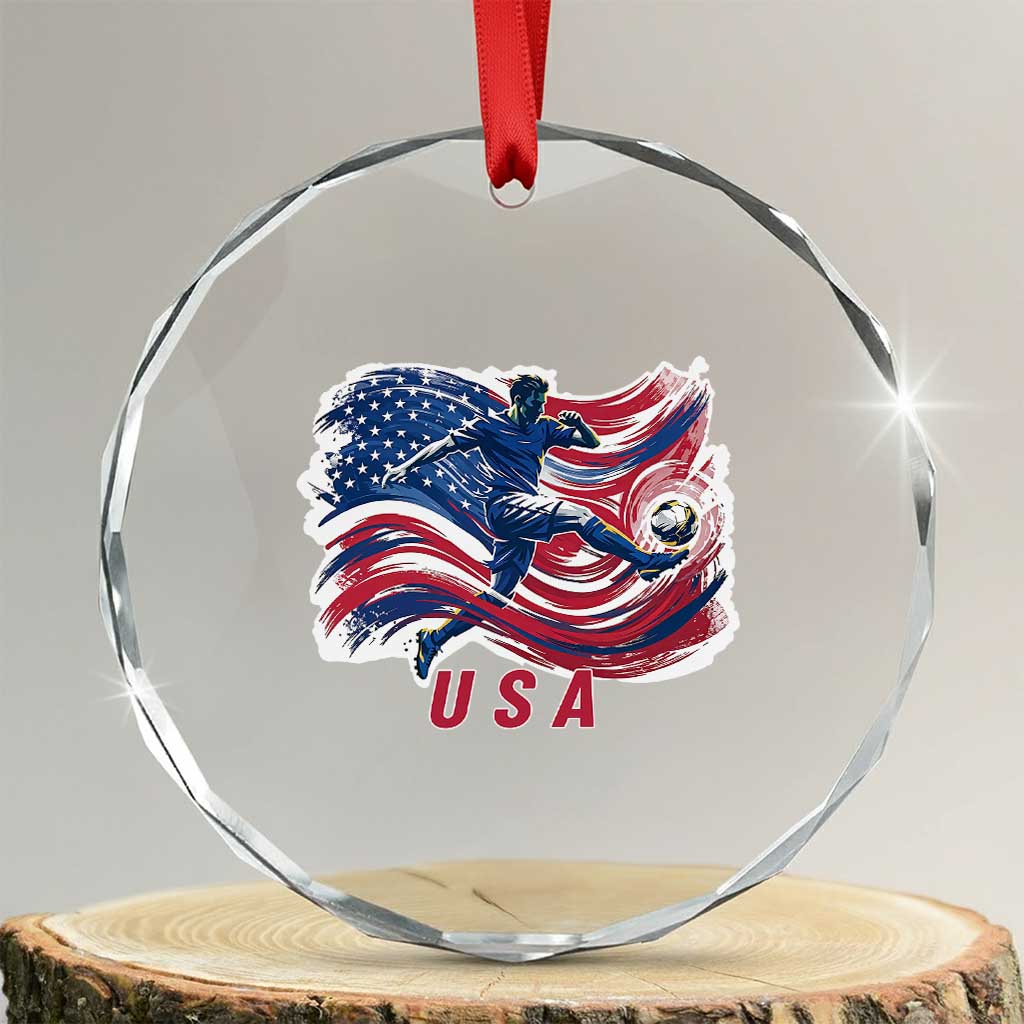 USA Soccer Fan American Flag Crystal Glass Ornament TS14 Transparent Glass 3'' Circle Print Your Wear