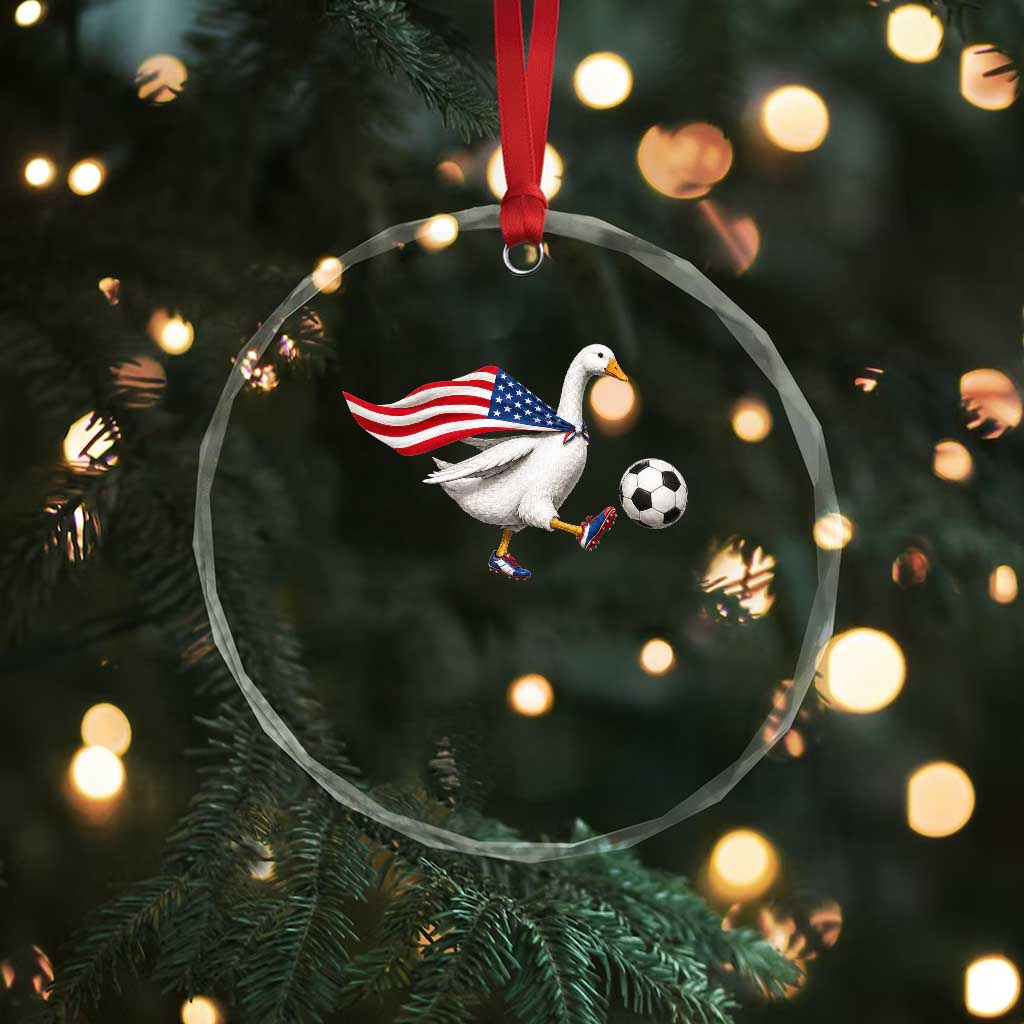 USA Soccer Goose Crystal Glass Ornament American Flag Patriotic Football Fan Graphic