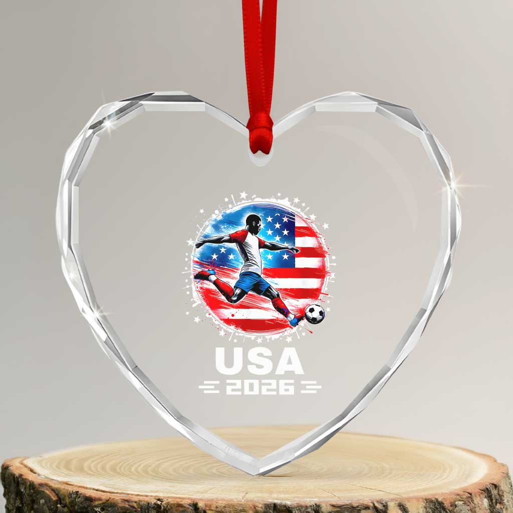 USA Soccer Patriotic Player 2026 Graphic Heart Crystal Glass Ornament United States Football Fan Spirit