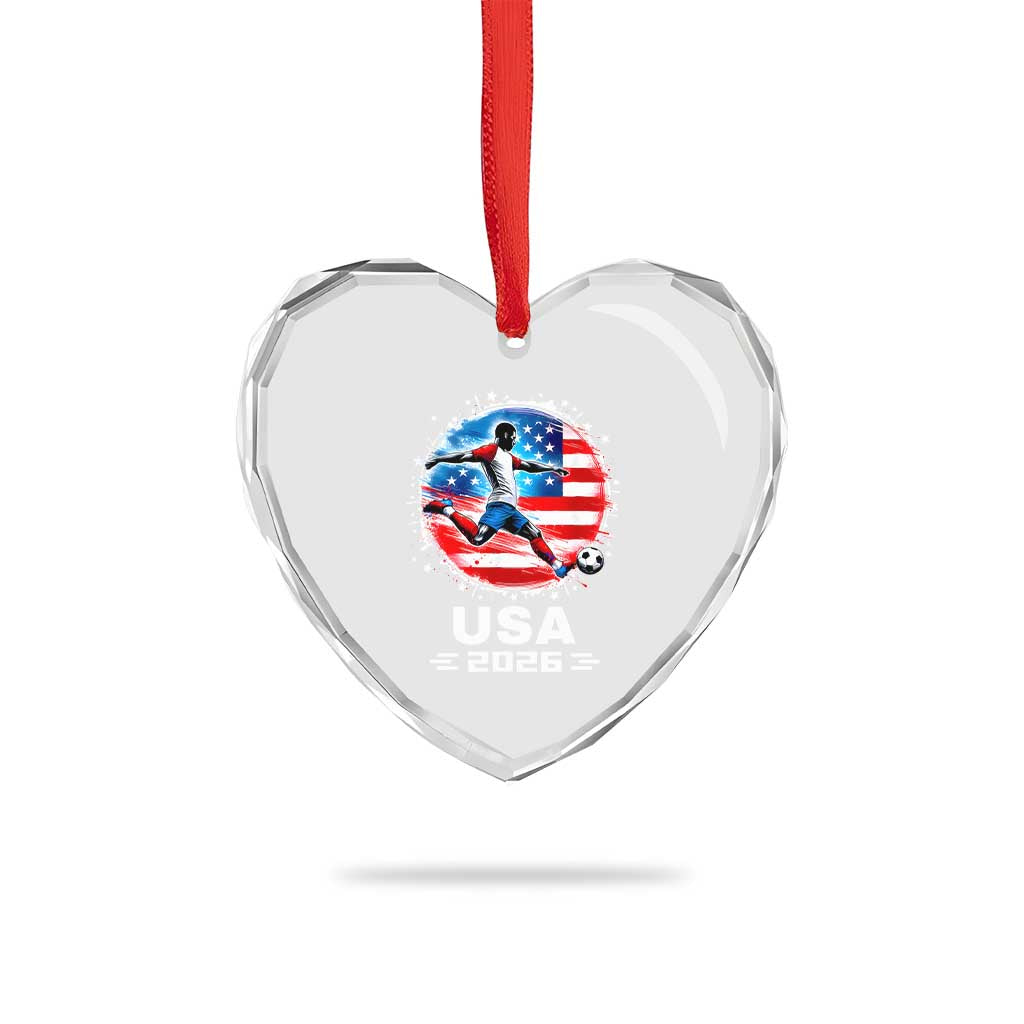 USA Soccer Patriotic Player 2026 Graphic Heart Crystal Glass Ornament United States Football Fan Spirit