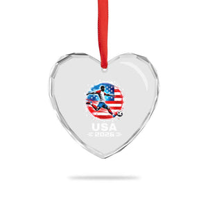 USA Soccer Patriotic Player 2026 Graphic Heart Crystal Glass Ornament United States Football Fan Spirit