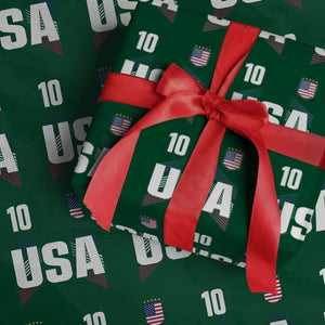 USA Soccer Sports Graphic Number 10 Jersey Style Wrapping Paper Roll Proud Fans Game Day Pride TS02 Green Print Your Wear