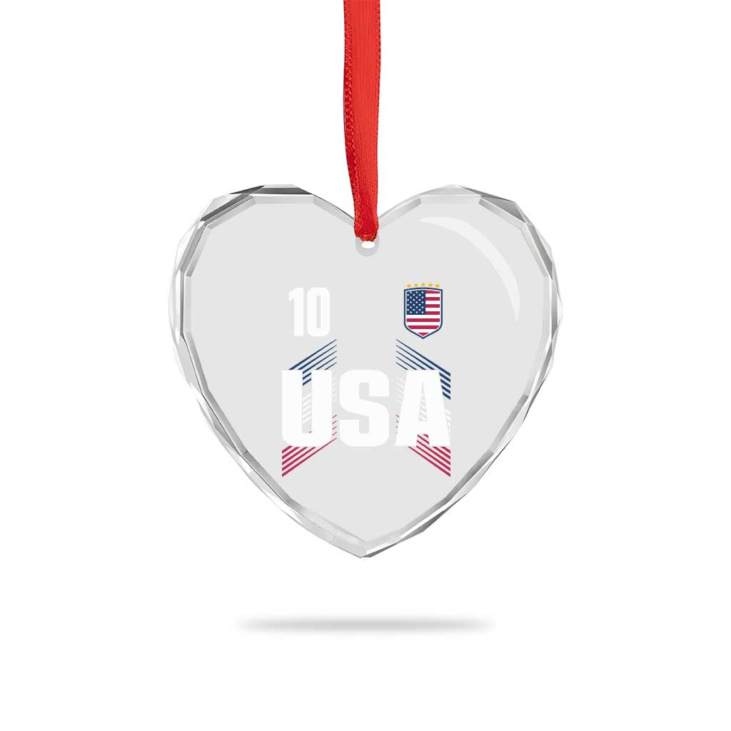 USA Soccer Sports Graphic Number 10 Jersey Style Heart Crystal Glass Ornament Proud Fans Game Day Pride TS02 Print Your Wear