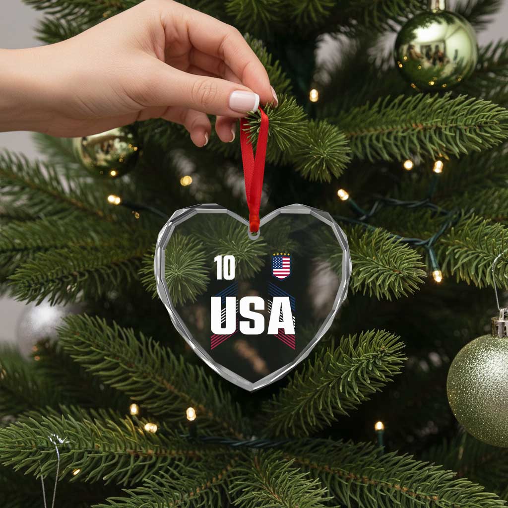 USA Soccer Sports Graphic Number 10 Jersey Style Heart Crystal Glass Ornament Proud Fans Game Day Pride TS02 Print Your Wear