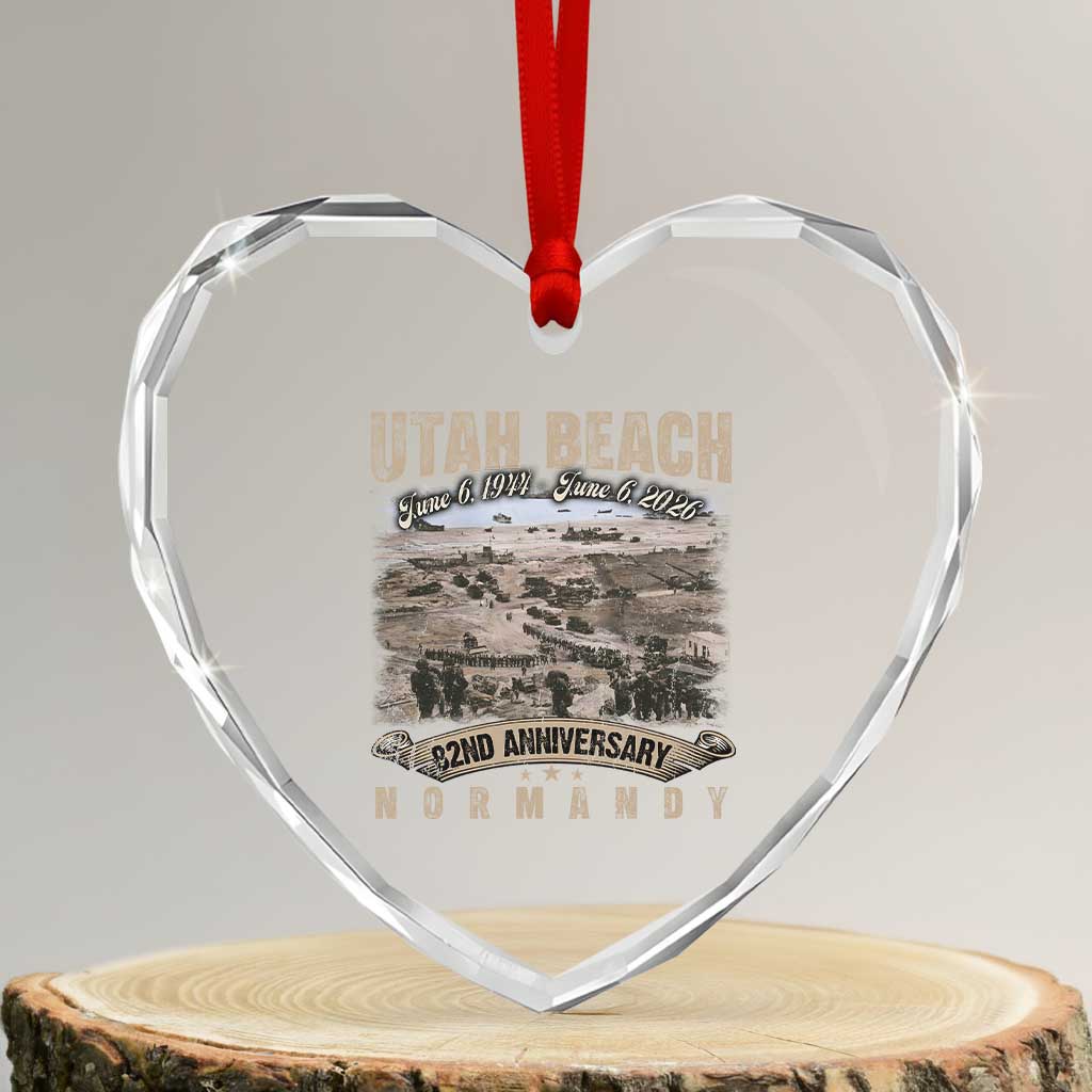 Utah Beach D Day Heart Crystal Glass Ornament 82nd Anniversary Honor History Normandy WWII TS11 Transparent Glass 3'' Heart Print Your Wear