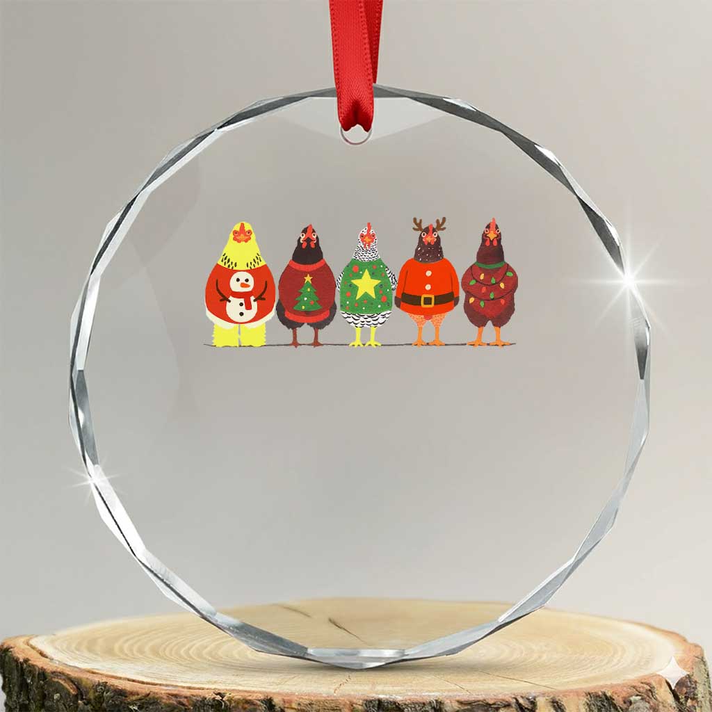 Сute Christmas Chickens Crystal Glass Ornament Funny Xmas Chickens Farm Animals Lover Gift TS10 Transparent Glass 3'' Circle Print Your Wear