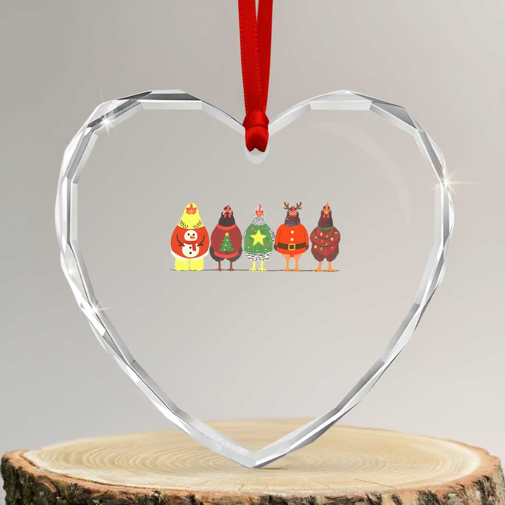 Сute Christmas Chickens Heart Crystal Glass Ornament Funny Xmas Chickens Farm Animals Lover Gift TS10 Transparent Glass 3'' Heart Print Your Wear