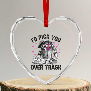 Valentine Racoon Trash Panda Heart Crystal Glass Ornament I Would Pick You Over Trash TS14 Transparent Glass 3'' Heart Print Your Wear