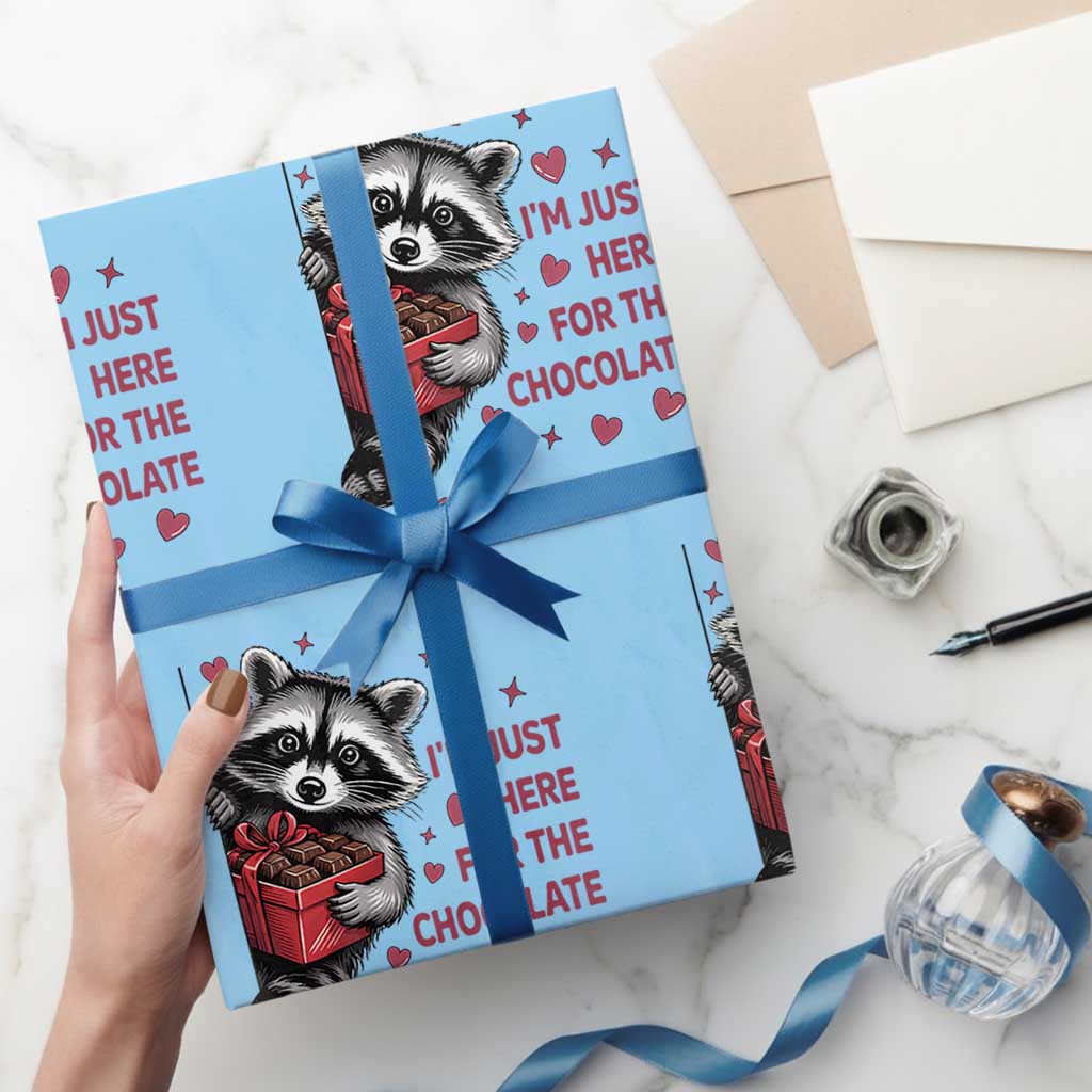 Valentine Racoon Trash Panda Wrapping Paper Roll I'm Just Here For The Chocolate TS14 Light Blue Print Your Wear