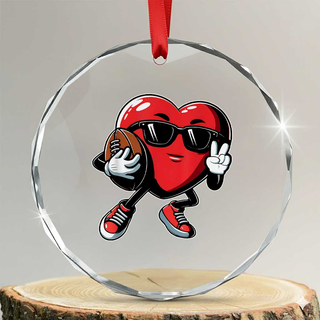 Valentines Day Heart Playing Football Crystal Glass Ornament Cute Gift for Sports Lovers TS02 Transparent Glass 3'' Circle Print Your Wear