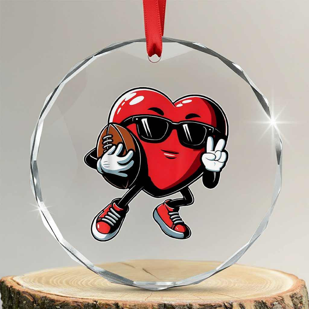 Valentines Day Heart Playing Football Crystal Glass Ornament Cute Gift for Sports Lovers - Print Your Wear