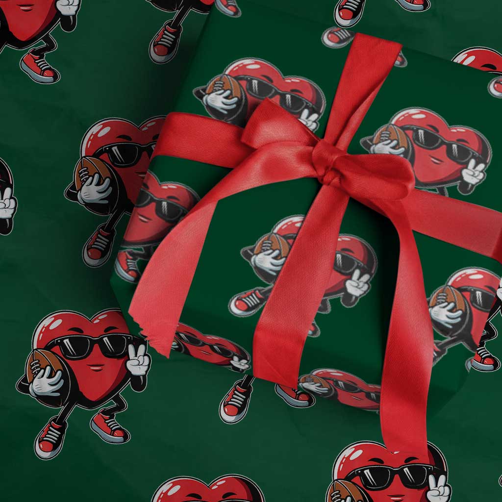 Valentines Day Heart Playing Football Wrapping Paper Roll Cute Gift for Sports Lovers TS02 Green Print Your Wear