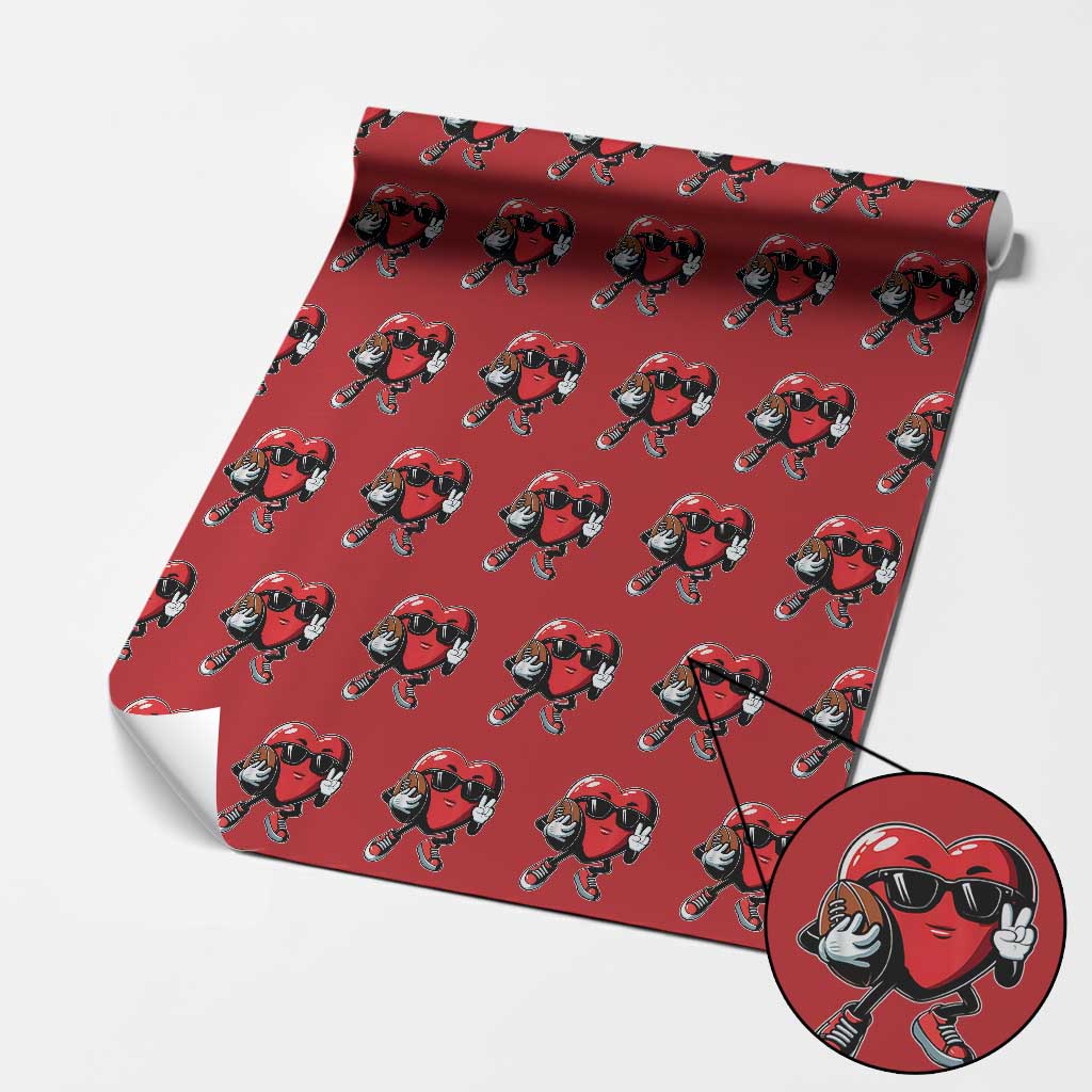 Valentines Day Heart Playing Football Wrapping Paper Roll Cute Gift for Sports Lovers TS02 Red Print Your Wear
