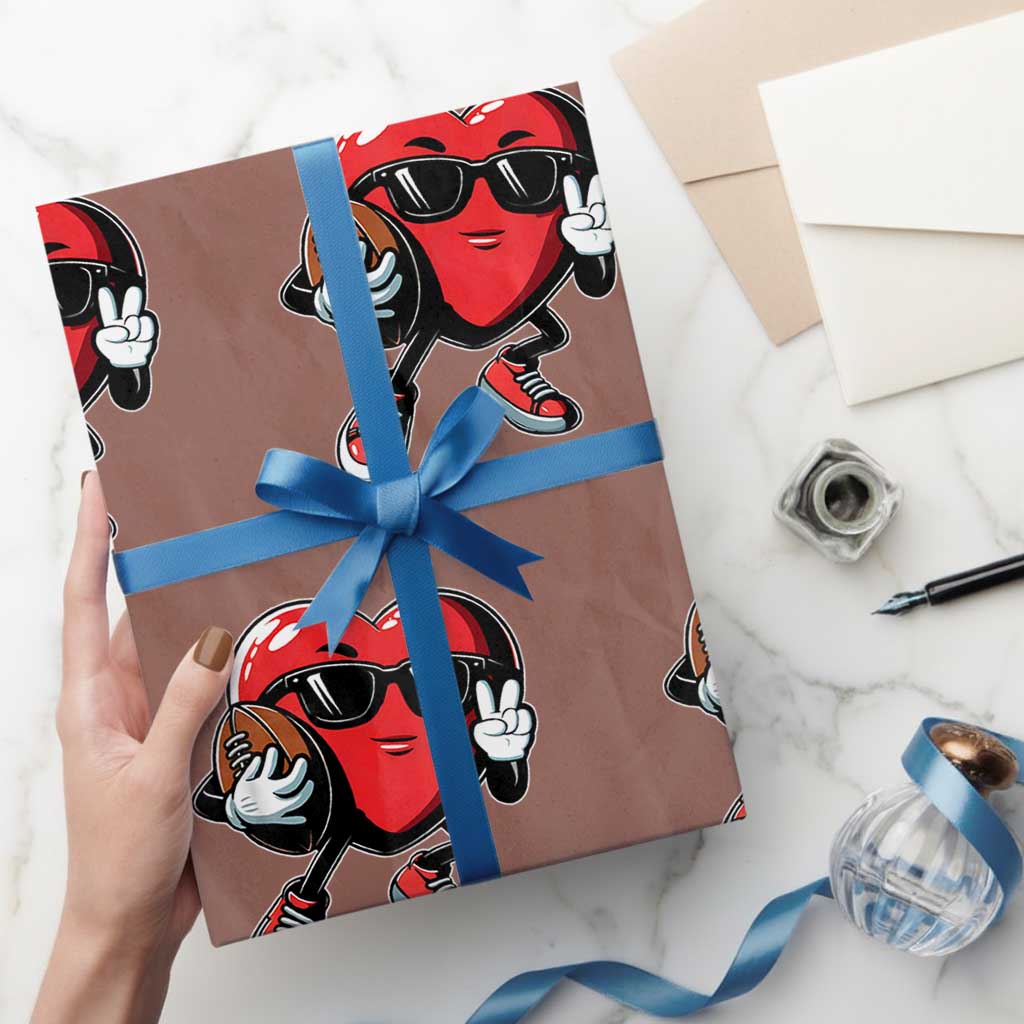 Valentines Day Heart Playing Football Wrapping Paper Roll Cute Gift for Sports Lovers TS02 Mocha Print Your Wear