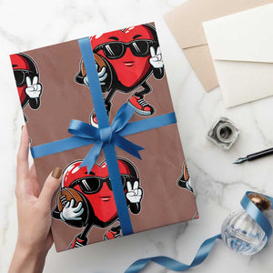 Valentines Day Heart Playing Football Wrapping Paper Roll Cute Gift for Sports Lovers TS02 Mocha Print Your Wear