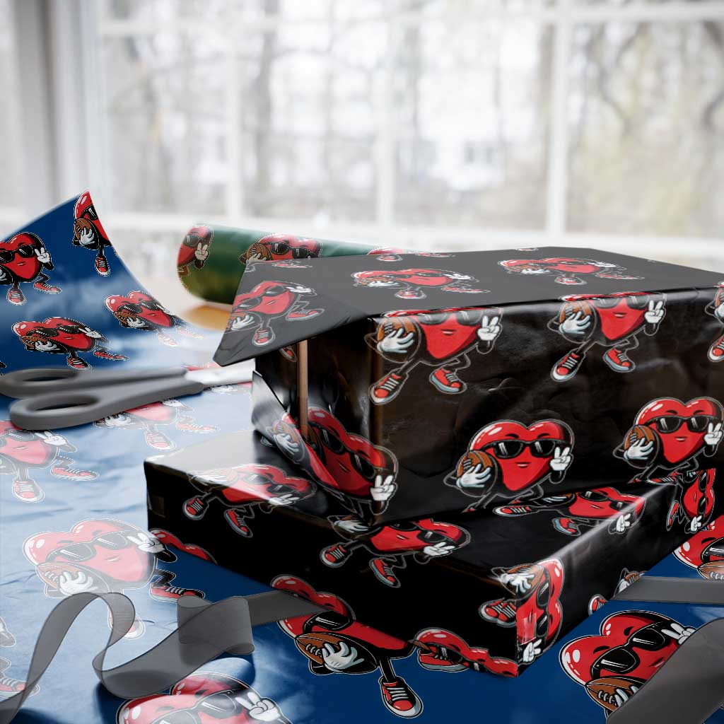 Valentines Day Heart Playing Football Wrapping Paper Roll Cute Gift for Sports Lovers TS02 Black Print Your Wear