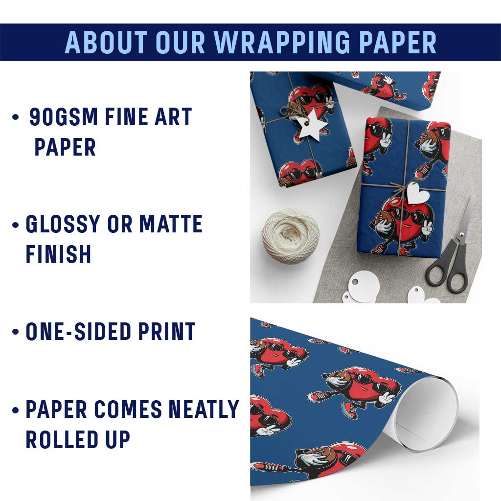 Valentines Day Heart Playing Football Wrapping Paper Roll Cute Gift for Sports Lovers TS02 Print Your Wear