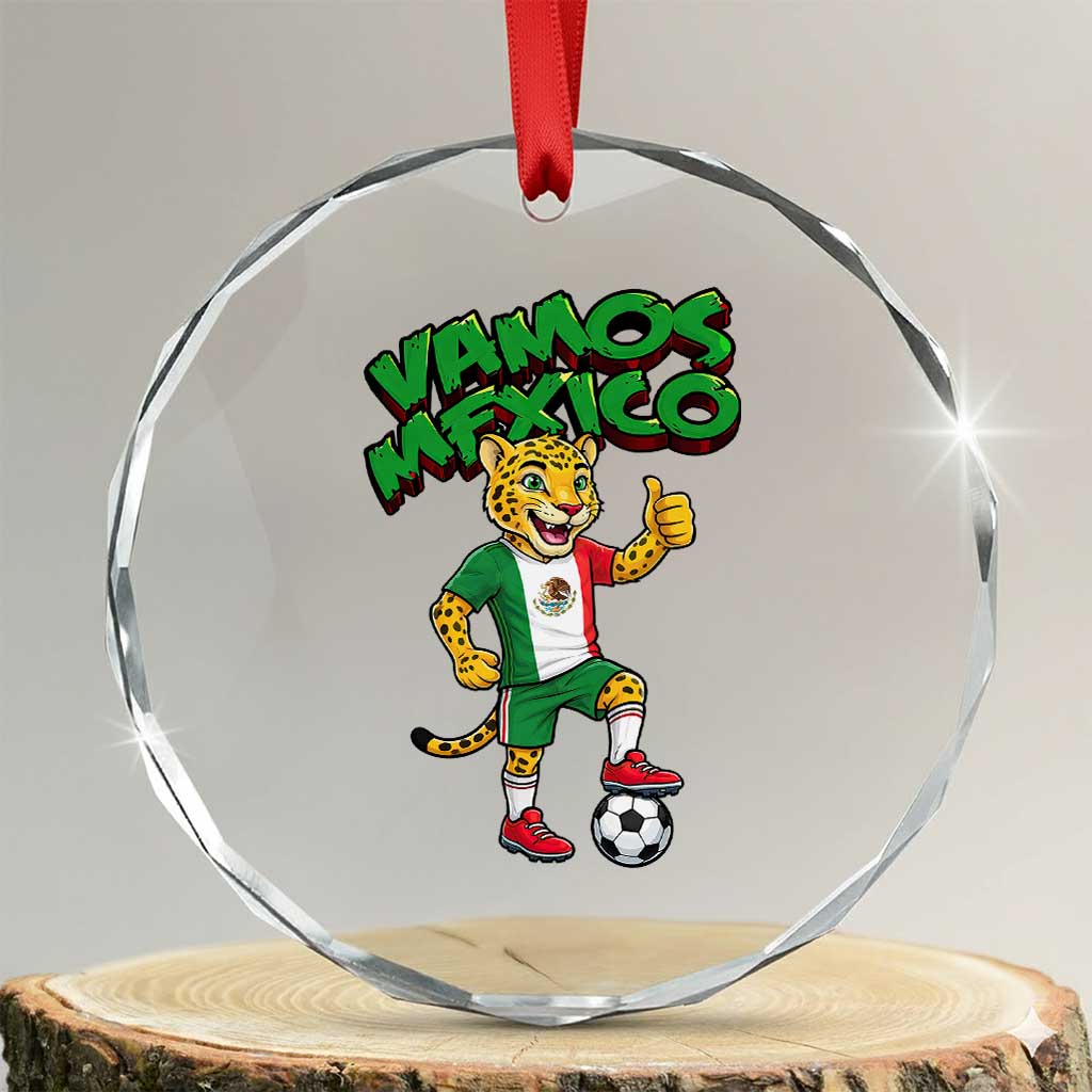 Vamos Mexico Fierce Leopard Crystal Glass Ornament Soccer 2026 Fan Gift TS12 Transparent Glass 3'' Circle Print Your Wear