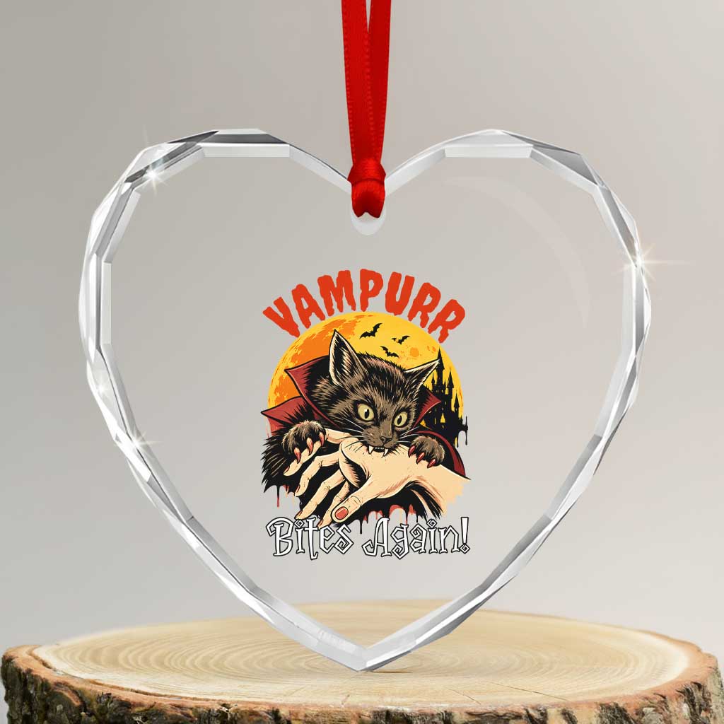 Vampurr Bites Again Heart Crystal Glass Ornament Funny Vampire Cat Halloween Horror TS14 Transparent Glass 3'' Heart Print Your Wear