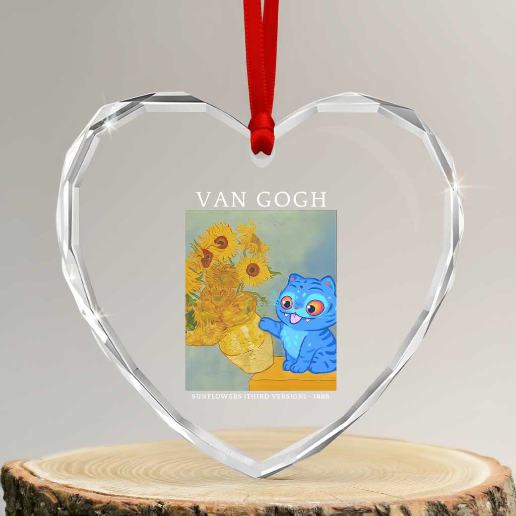 Van Gogh Kpop Fan Heart Crystal Glass Ornament Blue Tiger Vintage Art Sunflower Cat TS10 Transparent Glass 3'' Heart Print Your Wear