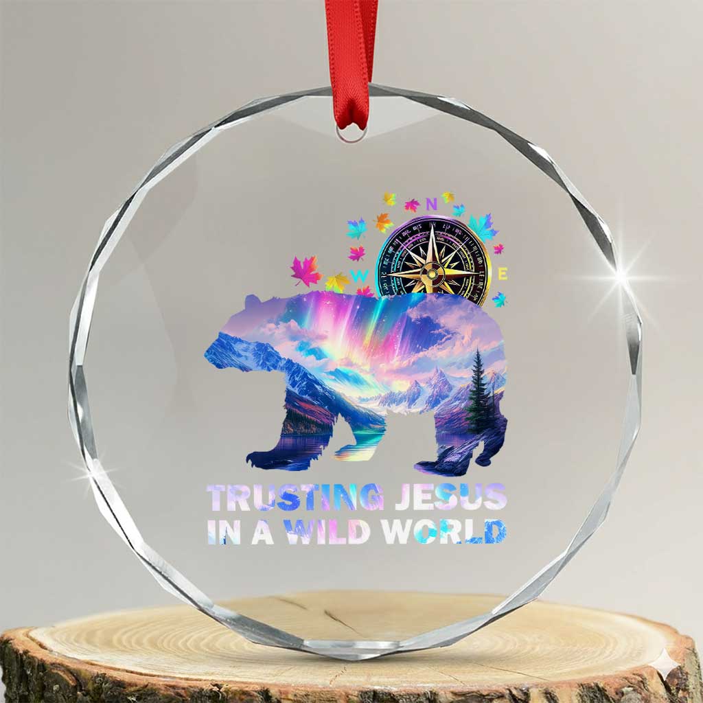 VBS 2025 Adventure Bear Crystal Glass Ornament Trusting Jesus In A Wild World Northen Lights TS02 Transparent Glass 3'' Circle Print Your Wear
