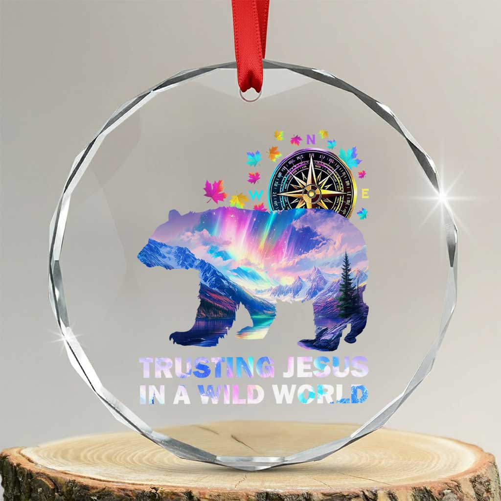 VBS 2025 Adventure Bear Crystal Glass Ornament Trusting Jesus In A Wild World Northen Lights TS02 Transparent Glass 3'' Circle Print Your Wear