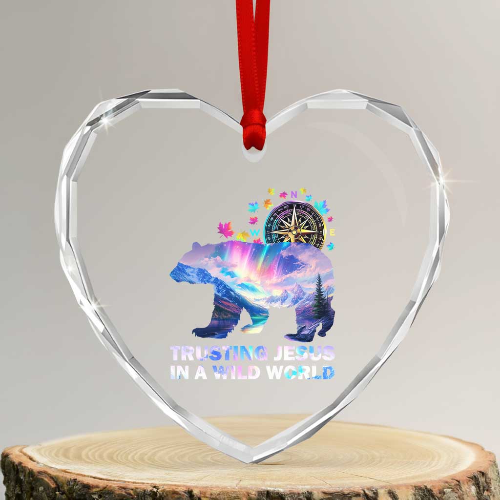 VBS 2025 Adventure Bear Heart Crystal Glass Ornament Trusting Jesus In A Wild World Northen Lights TS02 Transparent Glass 3'' Heart Print Your Wear