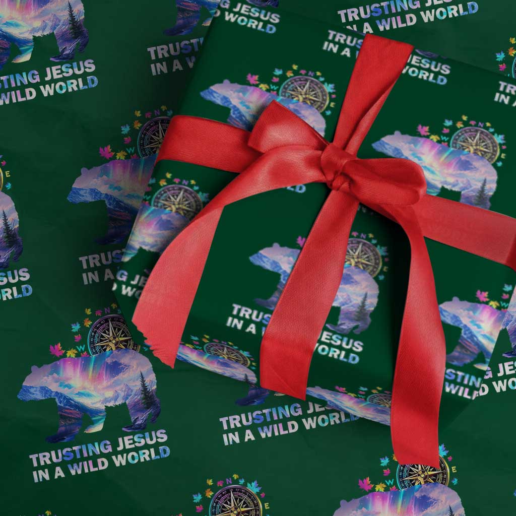 VBS 2025 Adventure Bear Wrapping Paper Roll Trusting Jesus In A Wild World Northen Lights TS02 Green Print Your Wear