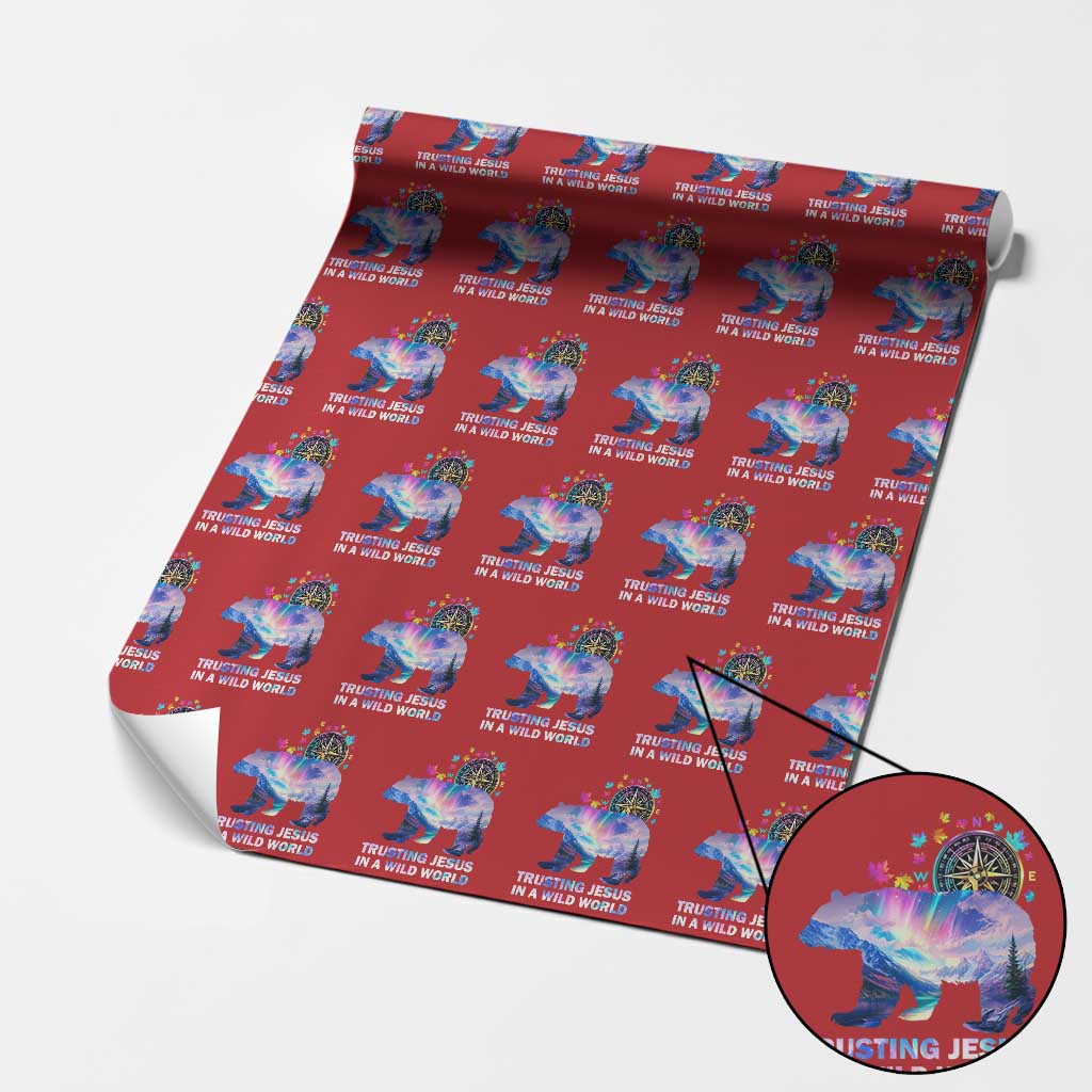 VBS 2025 Adventure Bear Wrapping Paper Roll Trusting Jesus In A Wild World Northen Lights TS02 Red Print Your Wear