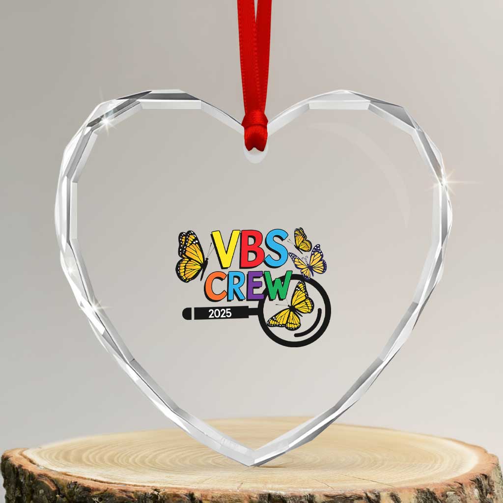 VBS 2025 Heart Crystal Glass Ornament Magnified Vacation Bible School Butterfly VBS Team TS02 Transparent Glass 3'' Heart Print Your Wear