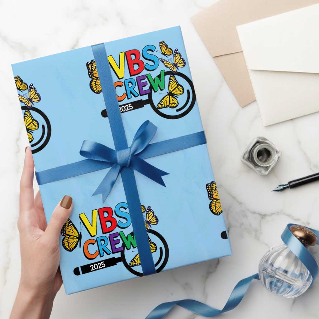 VBS 2025 Wrapping Paper Roll Magnified Vacation Bible School Butterfly VBS Team TS02 Light Blue Print Your Wear