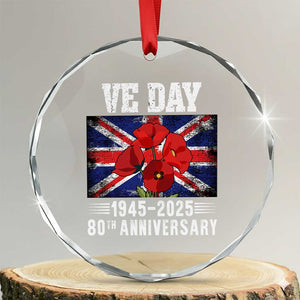 VE Day 80th Anniversary Crystal Glass Ornament 2025 Celebration Union Flag Poppies WWII Remembrance TS02 Transparent Glass 3'' Circle Print Your Wear