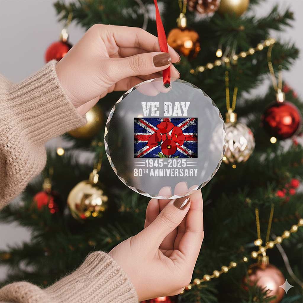 VE Day 80th Anniversary Crystal Glass Ornament 2025 Celebration Union Flag Poppies WWII Remembrance TS02 Print Your Wear
