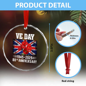 VE Day 80th Anniversary Crystal Glass Ornament 2025 Celebration Union Flag Poppies WWII Remembrance TS02 Print Your Wear