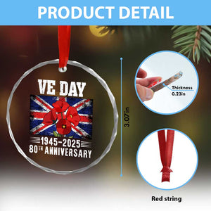 VE Day 80th Anniversary Crystal Glass Ornament 2025 Celebration Union Flag Poppies WWII Remembrance TS02 Print Your Wear