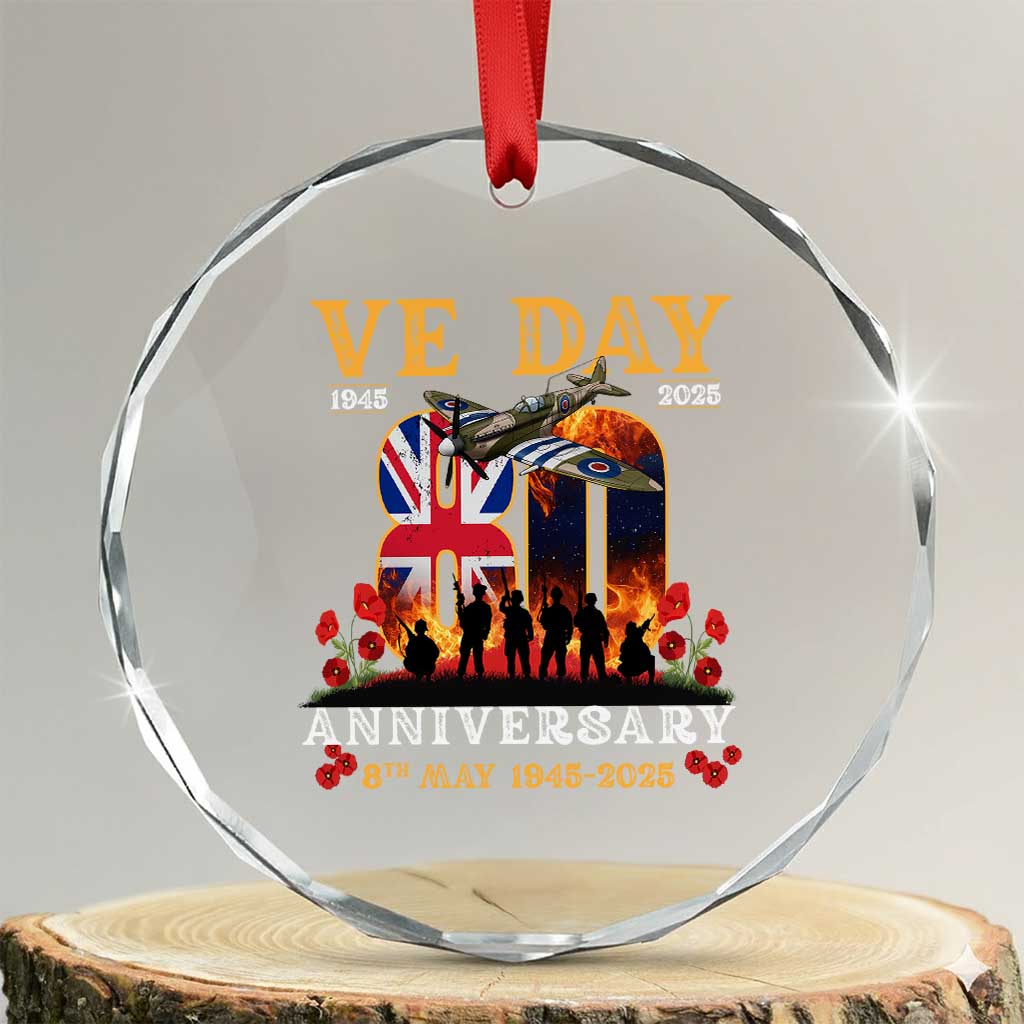 VE Day 80th Anniversary Crystal Glass Ornament 2025 Celebration Union Flag WWII Remembrance TS02 Transparent Glass 3'' Circle Print Your Wear