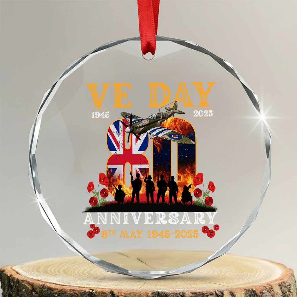 VE Day 80th Anniversary Crystal Glass Ornament 2025 Celebration Union Flag WWII Remembrance TS02 Transparent Glass 3'' Circle Print Your Wear