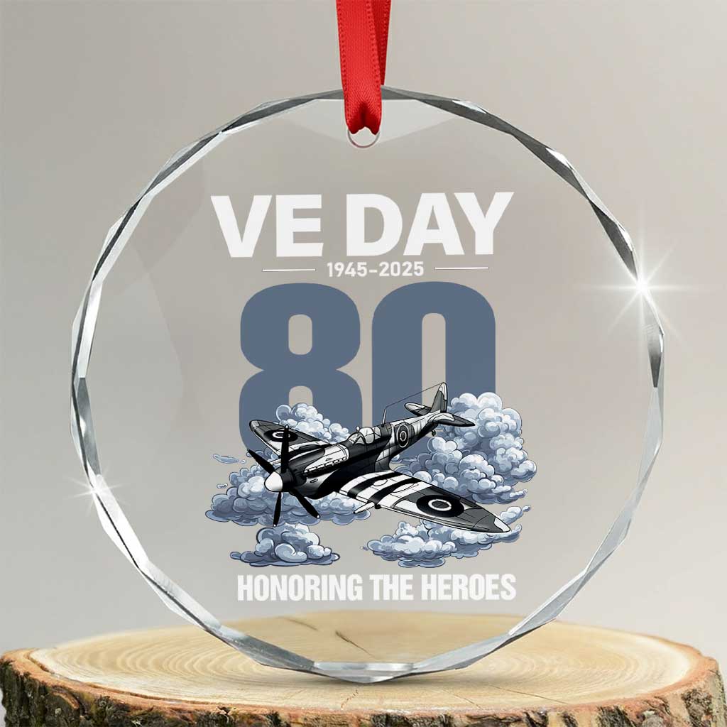 VE Day 80th Anniversary Crystal Glass Ornament 2025 Celebration WWII Remembrance Retro TS02 Transparent Glass 3'' Circle Print Your Wear