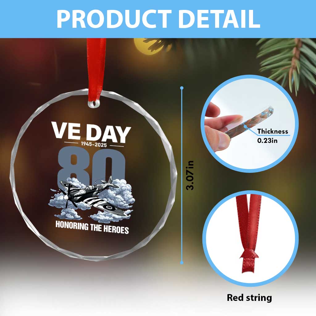 VE Day 80th Anniversary Crystal Glass Ornament 2025 Celebration WWII Remembrance Retro TS02 Print Your Wear