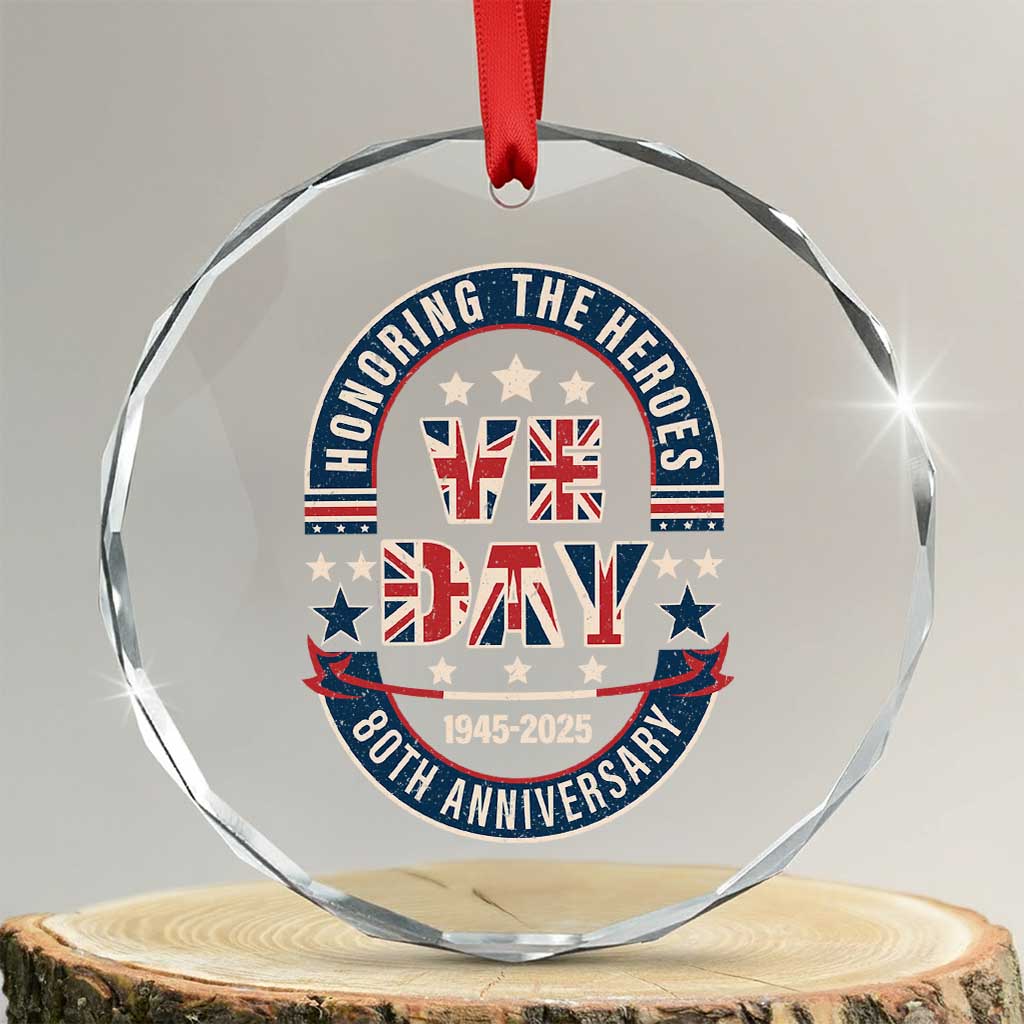 VE Day 80th Anniversary Crystal Glass Ornament 2025 Patriotic WWII Remembrance Vintage TS02 Transparent Glass 3'' Circle Print Your Wear