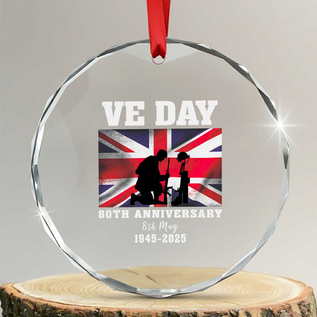 VE Day 80th Anniversary Crystal Glass Ornament Victory in Europe Union Flag WWII Remembrance TS02 Transparent Glass 3'' Circle Print Your Wear